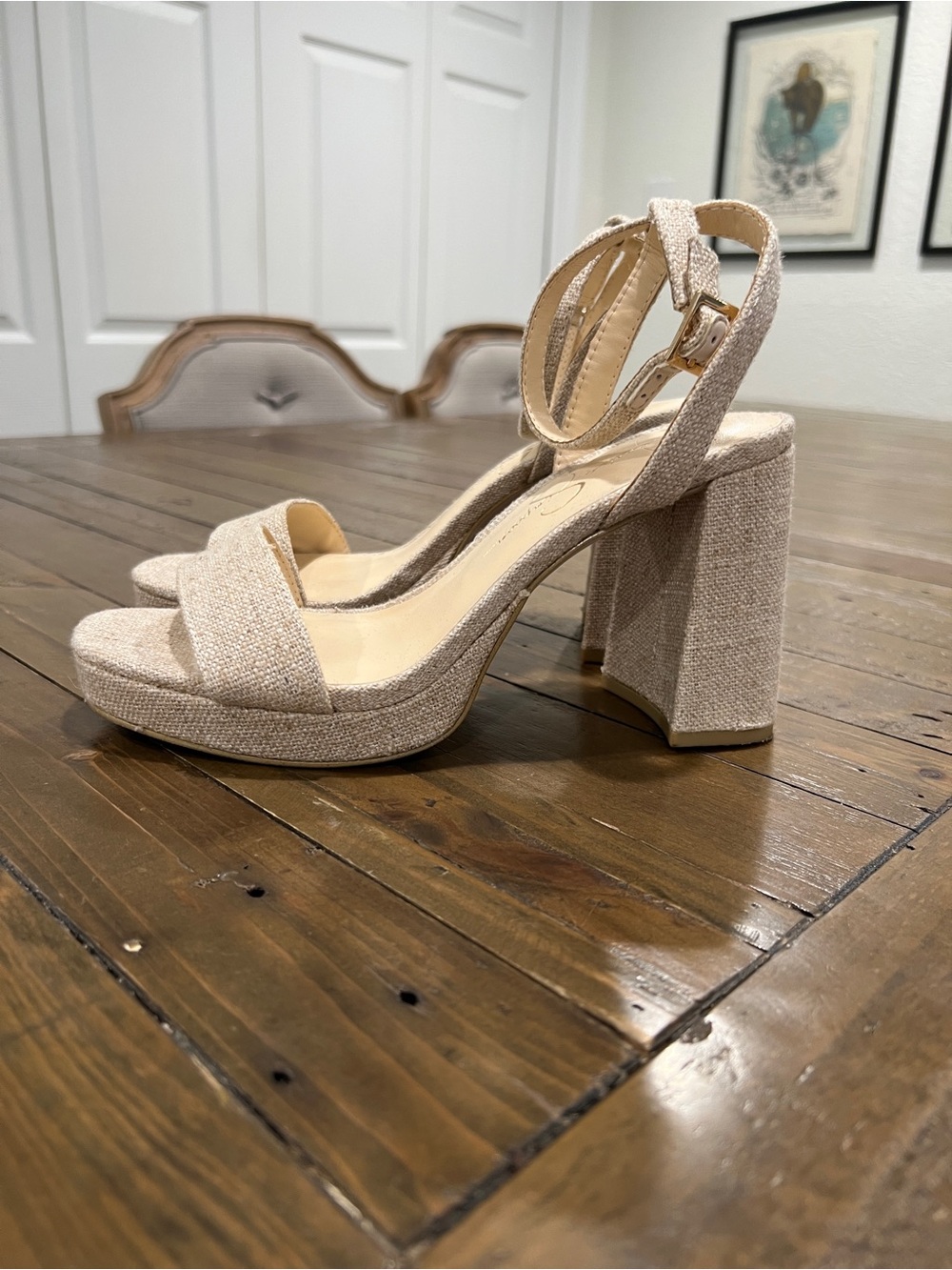 Jessica Simpson Women's Beige Platform Ankle-Strap Block Heel Sandals Size 7